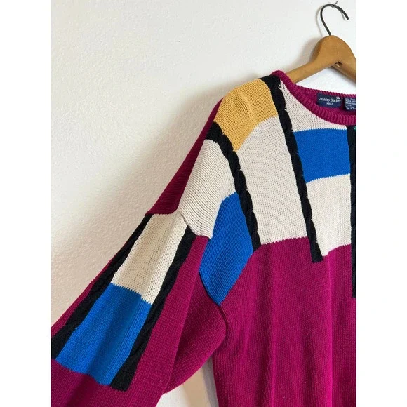 Vintage 100% Cotton 80s Stanley Blacker Geometric Sweater Large - Picture 2 of 5